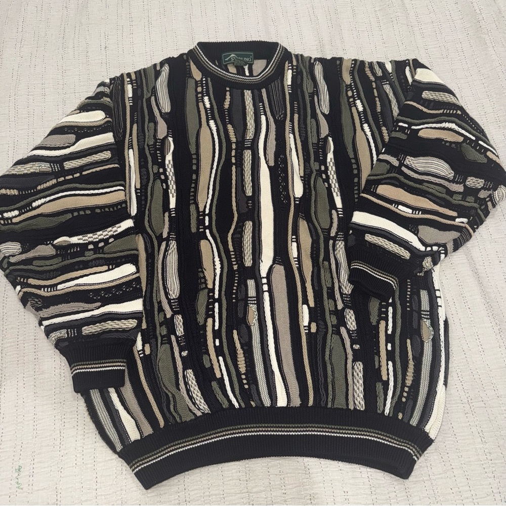 Vtg 100% Cotton Sterling 3D Knit Mens XL Multicolor Coogi Style Cosby Sweater